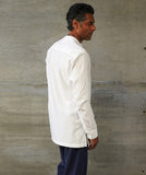 Band Collar Cotton Slim Long-Sleeve Shirt in White
