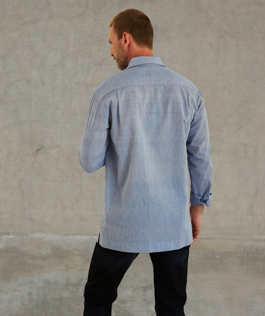 Convertible Collar Khadi Melange Long-Sleeve Shirt