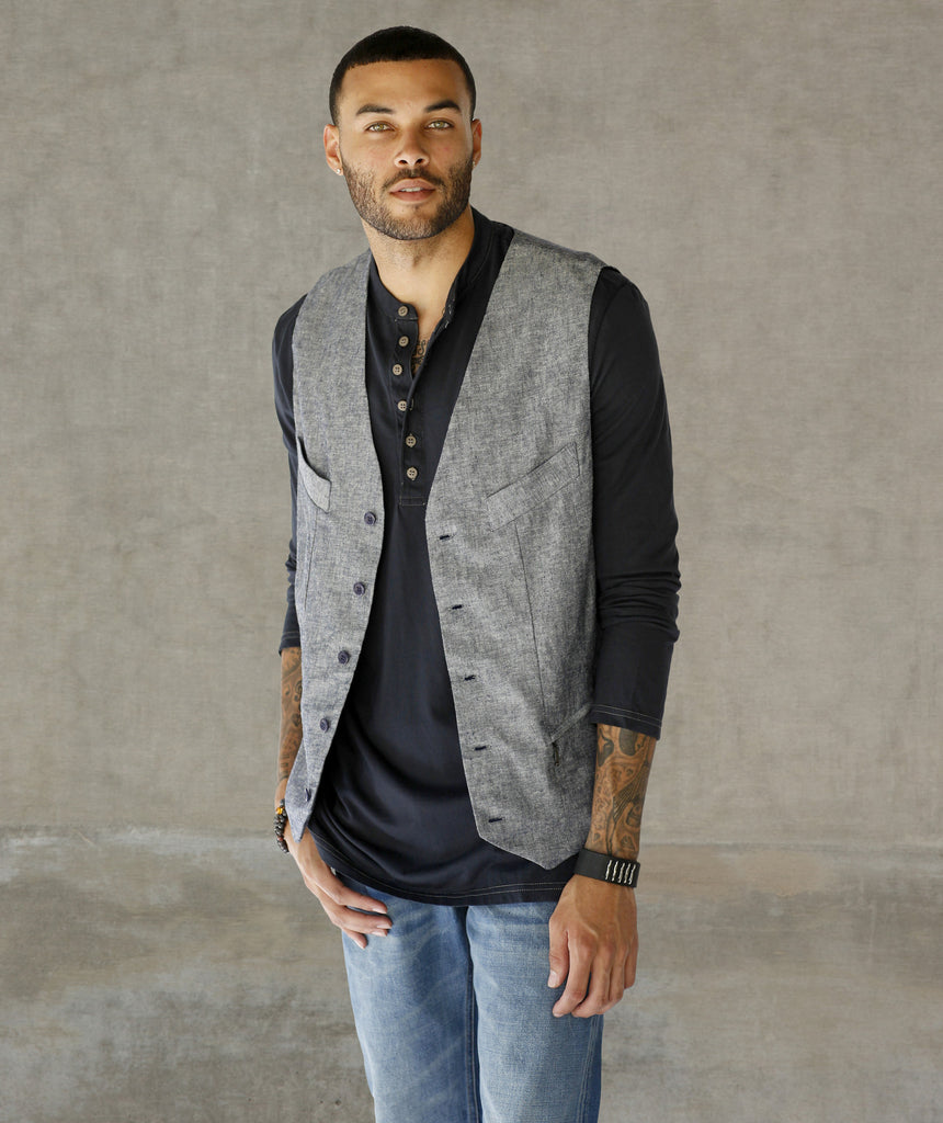 Casual Relaxed Linen/Rayon Vest in Denim