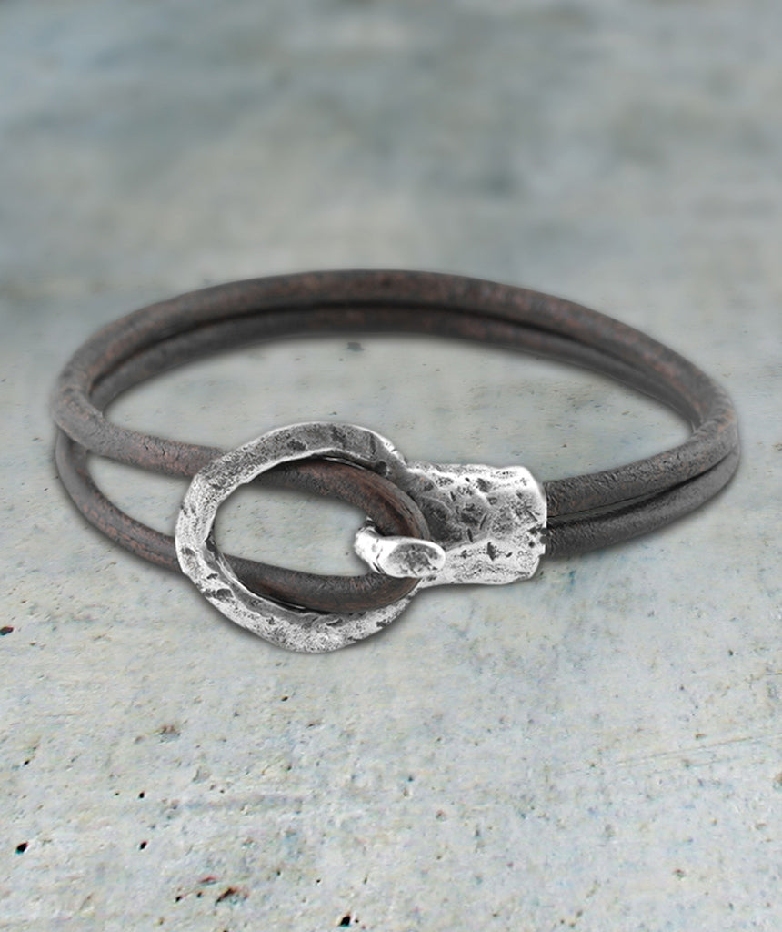 Hammered Silver Buckle Leather Bracelet - Best Dressed Monk