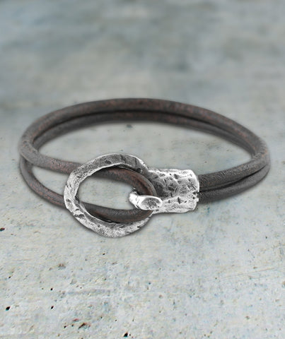 Hammered Silver Buckle Leather Bracelet - Best Dressed Monk