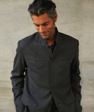 4 Pocket Band Collar Wool Crepe Jacket