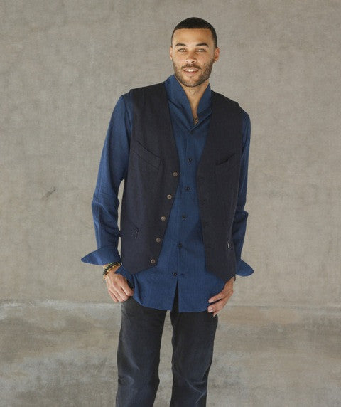 Casual Relaxed Linen/Rayon Vest in Navy